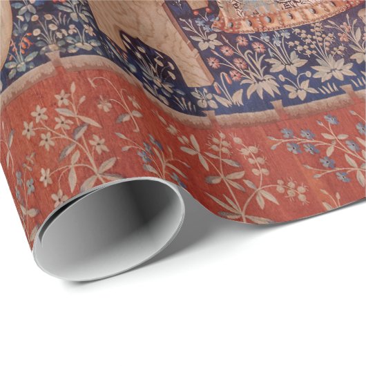 Lady and Unicorn Medieval Tapestry Desire Geschenkpapier (Rolleneckpunkt)