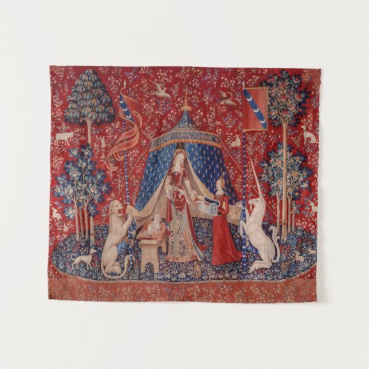 Lady and Unicorn Medieval Tapestry Desire Wandteppich (Vorderseite (Horizontal))