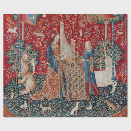 Lady and Unicorn Medieval Tapestry Hearing Geschenkpapier (Flach)