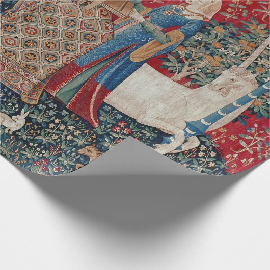 Lady and Unicorn Medieval Tapestry Hearing Geschenkpapier (Ecke)
