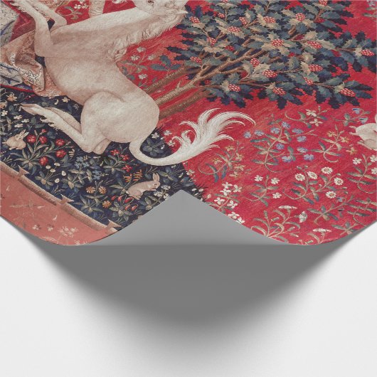 Lady and Unicorn Medieval Tapestry Sight Geschenkpapier (Ecke)
