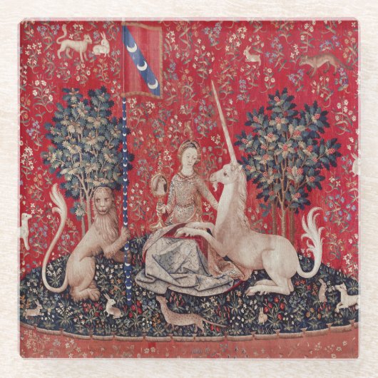 Lady and Unicorn Medieval Tapestry Sight Glasuntersetzer (Vorderseite)