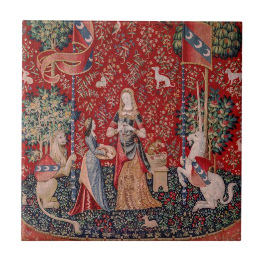 Lady and Unicorn Medieval Tapestry Smell Fliese (Vorderseite)