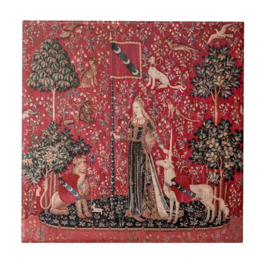 Lady and Unicorn Medieval Tapestry Touch Fliese (Vorderseite)