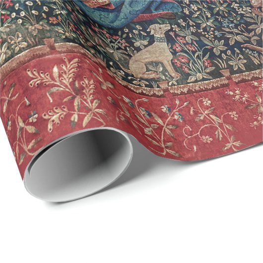 Lady and Unicorn Mittelalterliche Tapestation Gesc Geschenkpapier (Rolleneckpunkt)