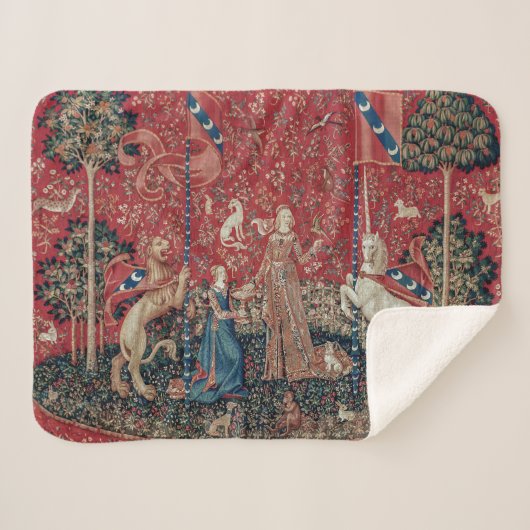 Lady and Unicorn Mittelalterliche Tapestation Gesc Sherpadecke (Vorderseite (Horizontal))