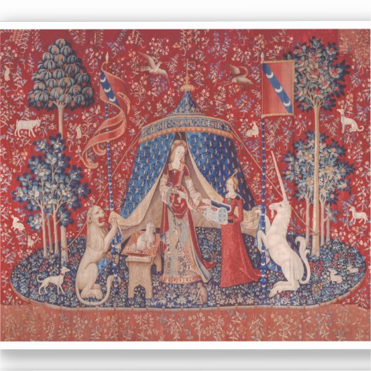 Lady and Unicorn Mittelalterliche Tapestry Aufkleber (Vorderseite)