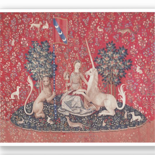 Lady and Unicorn Mittelalterliche Tapestry - Blick Aufkleber (Vorderseite)