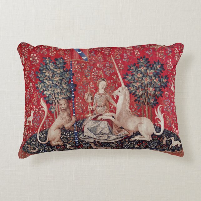 Lady and Unicorn Mittelalterliche Tapestry - Blick Dekokissen (Vorderseite)