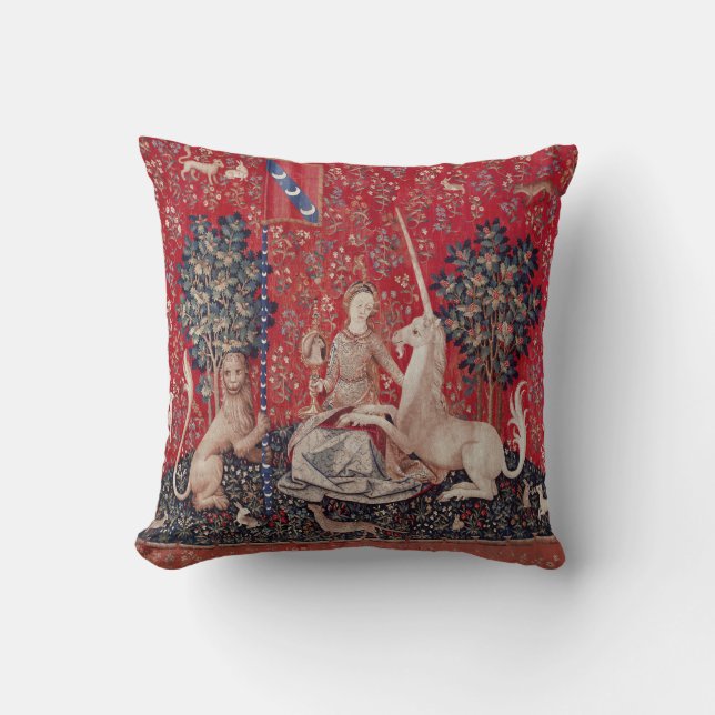 Lady and Unicorn Mittelalterliche Tapestry - Blick Kissen (Vorderseite)
