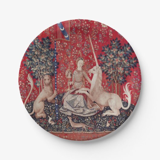 Lady and Unicorn Mittelalterliche Tapestry - Blick Pappteller (Vorderseite)