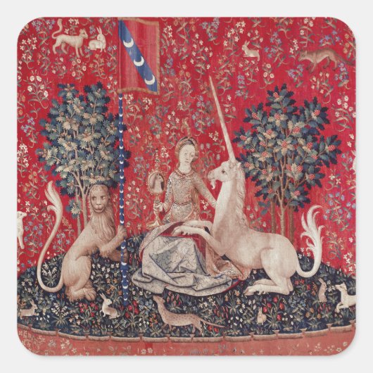 Lady and Unicorn Mittelalterliche Tapestry - Blick Quadratischer Aufkleber (Vorderseite)