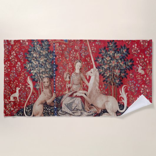 Lady and Unicorn Mittelalterliche Tapestry - Blick Strandtuch (Vorderseite)