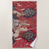 Lady and Unicorn Mittelalterliche Tapestry - Blick Strandtuch (Vorderseite)