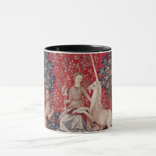 Lady and Unicorn Mittelalterliche Tapestry - Blick Tasse (Zentrum)