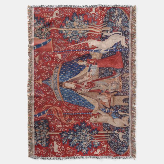 Lady and Unicorn Mittelalterliche Tapestry Decke (Vorderseite Vertikal)
