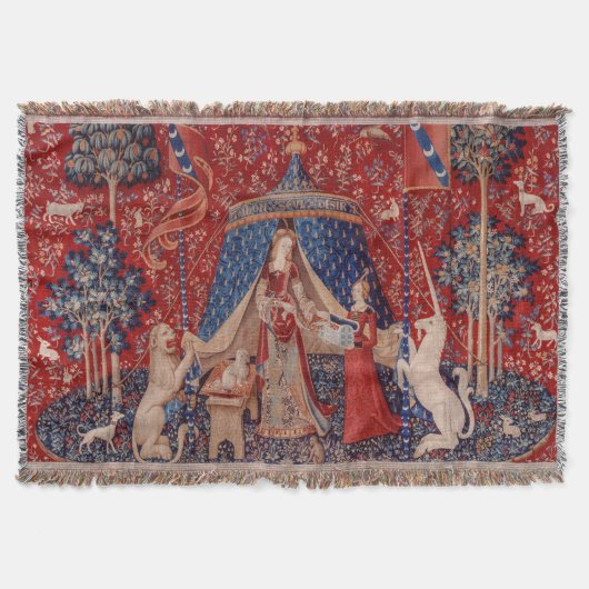Lady and Unicorn Mittelalterliche Tapestry Decke (Vorderseite)