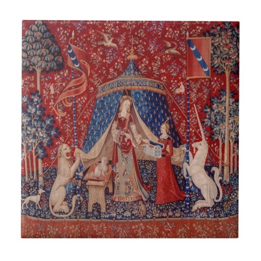 Lady and Unicorn Mittelalterliche Tapestry Fliese (Vorderseite)