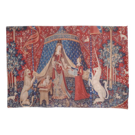Lady and Unicorn Mittelalterliche Tapestry Kissenbezug (Vorderseite)