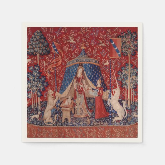 Lady and Unicorn Mittelalterliche Tapestry Serviette (Vorderseite)