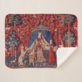 Lady and Unicorn Mittelalterliche Tapestry Sherpadecke (Vorderseite (Horizontal))