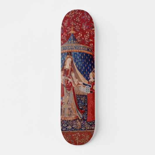 Lady and Unicorn Mittelalterliche Tapestry Skateboard (Vorne)