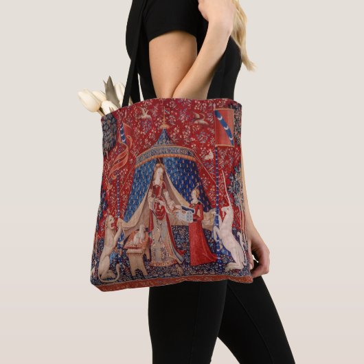 Lady and Unicorn Mittelalterliche Tapestry Tasche (Von Nahem)