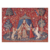 Lady and Unicorn Mittelalterliche Tapestry Tischdecke (Vorderseite (Horizontal))