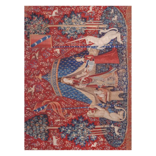 Lady and Unicorn Mittelalterliche Tapestry Tischdecke (Vorderseite)