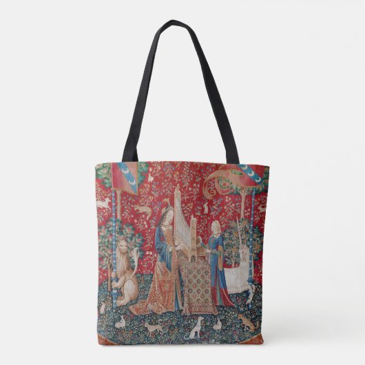 Lady and Unicorn Mittelalterliches Bandgebärden Tasche (Rückseite)