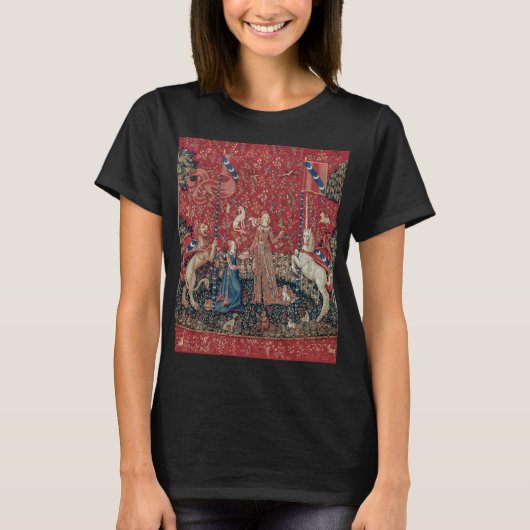 Lady and Unicorn Mittelalterliches Tapisserie Prob T-Shirt (Vorderseite)