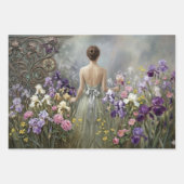 Lady auf der lila Wiese Decoupage Geschenkpapier Set (Vorderseite)