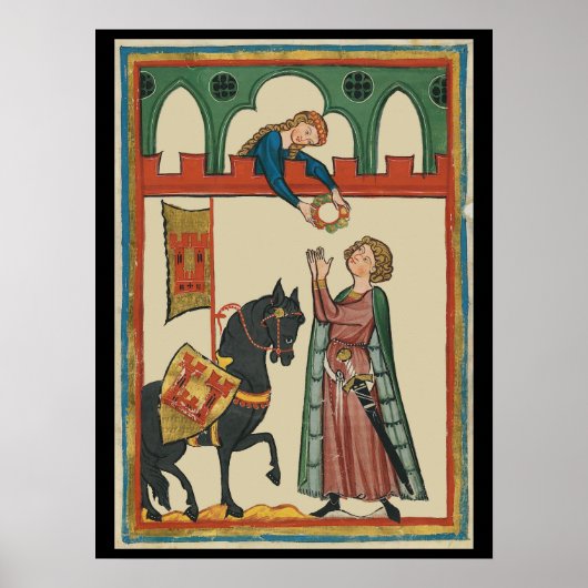 Lady Awarding Knight A Garland, 14. Jahrhundert Poster (Vorne)