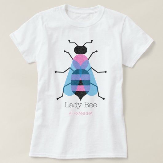Lady Bee Niedlich Girly Fun Black Blue Pink Glitze T-Shirt (Design vorne)