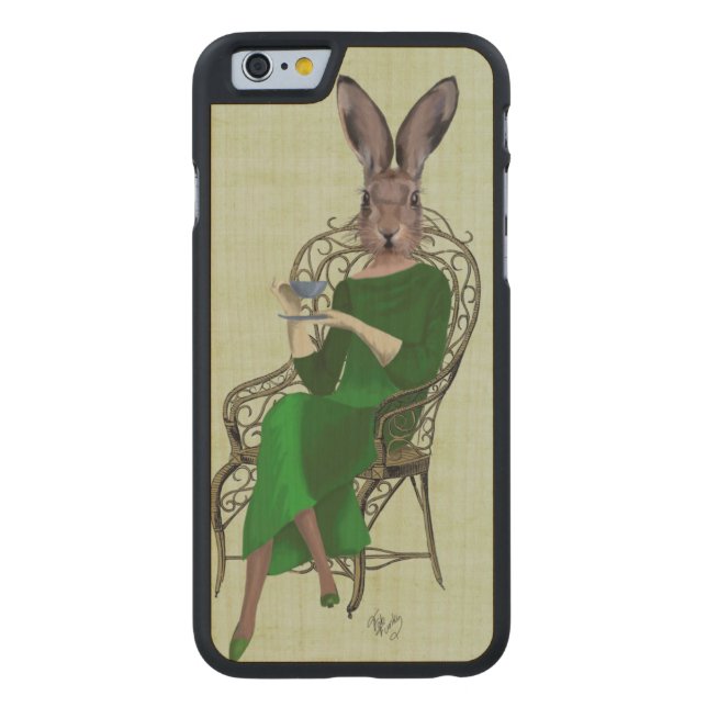 Lady Bella Rabbit Einnahme von Tee 3 Carved Wood iPhone Hülle (Rückseite)
