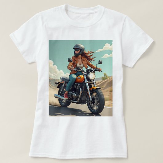 Lady Biker auf der Straße T-Shirt (Design vorne)