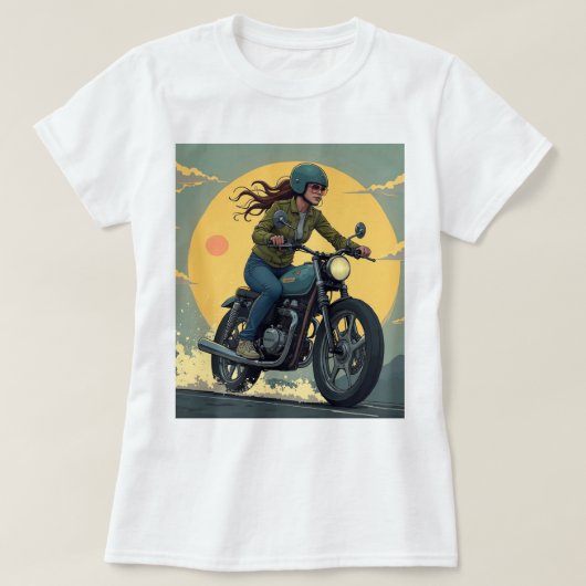 Lady Biker auf der Straße T-Shirt (Design vorne)
