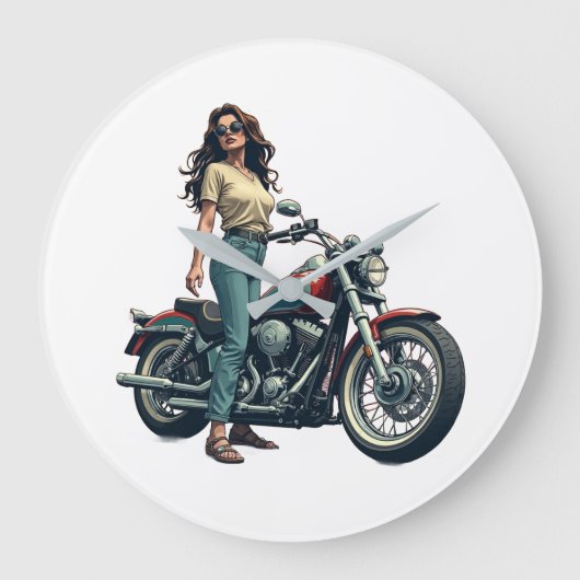 Lady Biker Große Wanduhr (Vorderseite)