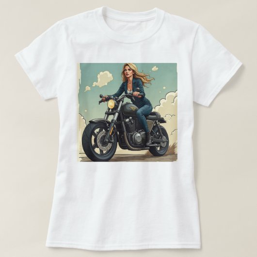 Lady Biker On The Road T-Shirt (Design vorne)