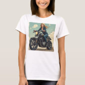 Lady Biker On The Road T-Shirt (Vorderseite)
