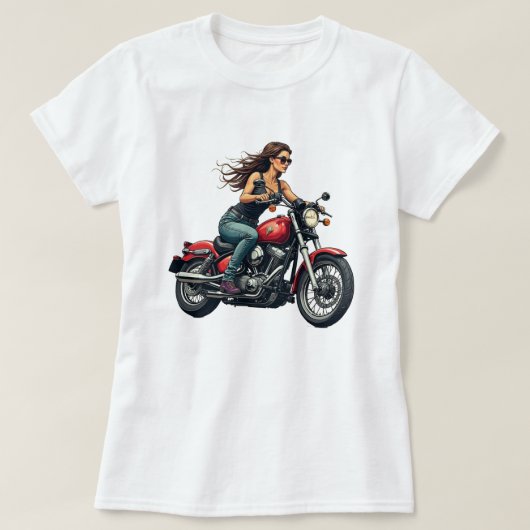 Lady-Bikerin auf der Straße T-Shirt (Design vorne)