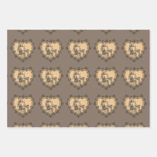 Lady Bleistift-Grafik auf Handwerk Geschenkpapier Set (Vorderseite 2)