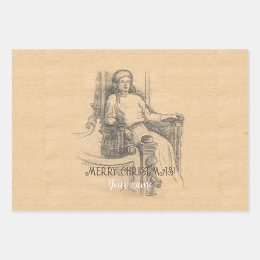 Lady Bleistift-Grafik auf Handwerk Geschenkpapier Set (Vorderseite)