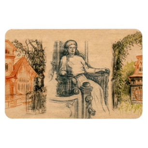 Lady Bleistift-Grafik auf Handwerk Magnet