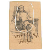 Lady Bleistift-Grafik auf Handwerk Mittlere Geschenktüte (Vorderseite)