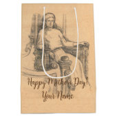 Lady Bleistift-Grafik auf Handwerk Mittlere Geschenktüte (Rückseite)