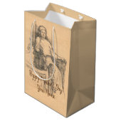 Lady Bleistift-Grafik auf Handwerk Mittlere Geschenktüte (Rückseite Schrägansicht)