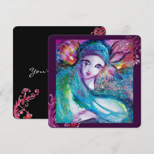 LADY BLUE MASK Elegante Maskenparty, Türkis Schwar Einladung