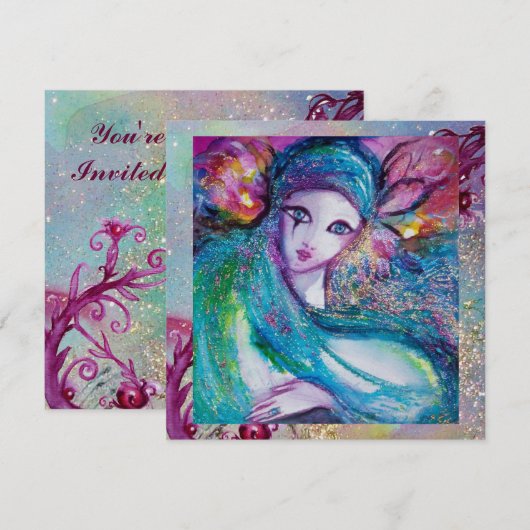 LADY BLUE MASK Elegante Masquerade Wedding Party Einladung (Vorne/Hinten)