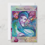 LADY BLUE MASK Elegantes Party Aquamarin Rosa Einladung (Vorderseite)